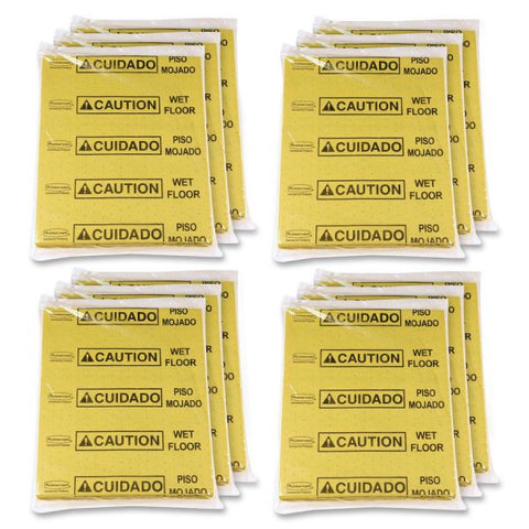 Rubbermaid Commercial Over-the-Spill Large Refill Pads 12 / Carton - Caution Wet Floor, cuidado Piso Mojado Print/Message - 16.5" Width - Rectangular Shape - Slip Resistant, Strong, Absorbent, Chemical Resistant - Polypropylene - Yellow