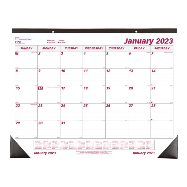 Brownline Monthly Desk Calendar, 22" x 17", Burgundy/White, January To December 2023, C1731