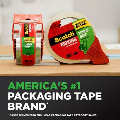 Scotch Tough Grip Moving Packaging Tape 22.20 yd Length x 1.88" Width - Fiber - Dispenser Included - 6 / Pack - Clear