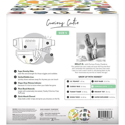 The Honest Company Clean Conscious Diapers, Size 5, Letters, 50 Diapers Per Box