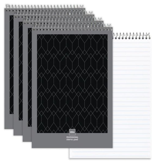 Professional Steno Book, 6" x 9", Legal/Wide Ruled, 140 Pages (70 Sheets), Black/Gray, Pack Of 4