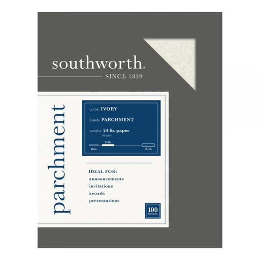 Southworth Parchment Specialty Paper, 8 1/2" x 11", 24 Lb, Ivory, Pack Of 100