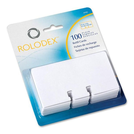 Rolodex Plain Unruled Refill Card, 2.25 x 4, White, 100 Cards/Pack