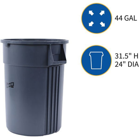 Genuine Joe Heavy-Duty 44 Gallon Trash Can 44 Gallon Capacity - Plastic - Gray