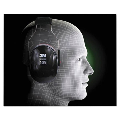 3M PELTOR OPTIME 105 High Performance Ear Muffs H10A, 30 dB NRR, Black/Red