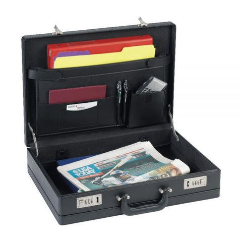 Lorell Expandable Attache Carrying Case 17.5" x 4"-5" x 12.5" - Vinyl - Black - Lockable