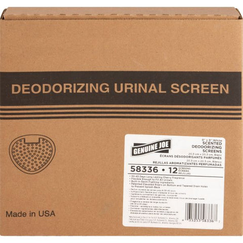 Genuine Joe Deluxe Urinal Screen Lasts 45 Days - Cherry Scent - 12/ Pack - White