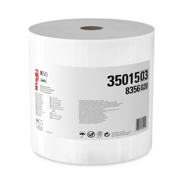 WypAll X50 Cloths, Jumbo Roll, 13.4 x 9.8, White, 1,100/Roll