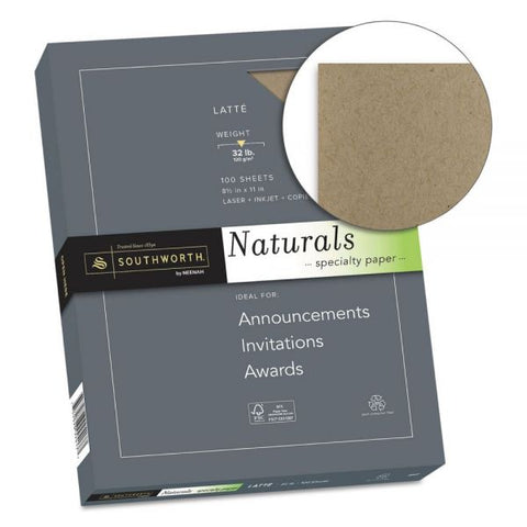 Southworth Naturals Paper, 32 lb Bond Weight, 8.5 x 11, Latte, 100/Pack