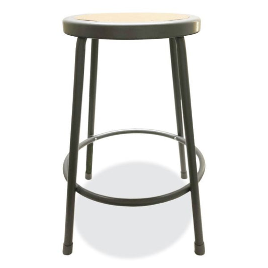 Alera Industrial Metal Shop Stool, Backless, Supports Up to 300 lb, 24" Seat Height, Brown Seat, Gray Base