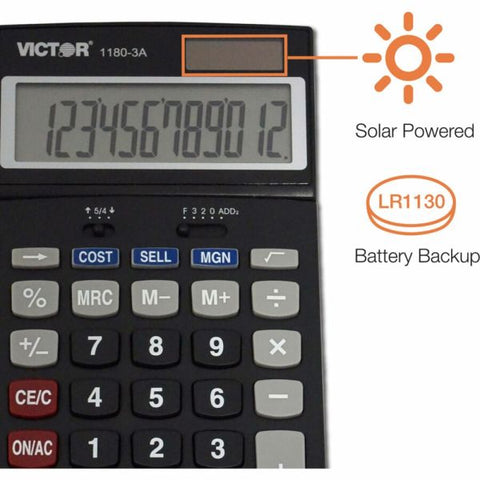 Victor 1180-3A Antimicrobial Desktop Calculator, 12-Digit LCD