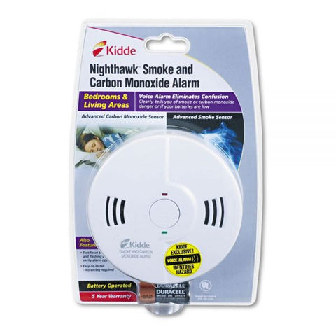 Kidde Night Hawk Combination Smoke/CO Alarm with Voice/Alarm Warning, (3) AA Batteries