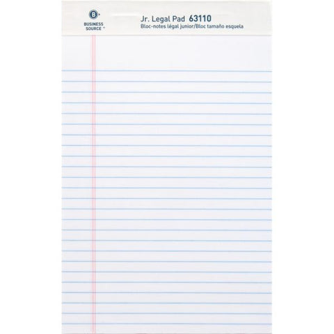 Business Source Junior Legal Pads 5" x 8" - Legal Ruled - Perforated - 50 Sheets/ Pad - 12 Pads - White