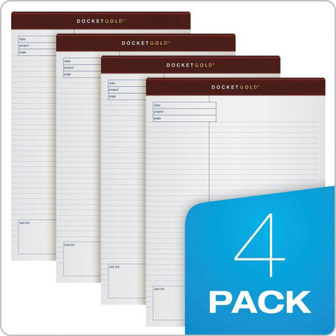 TOPS Docket Gold Planning Pads, Project-Management Format, Quadrille Rule (4 sq/in), 40 White 8.5 x 11.75 Sheets, 4/Pack