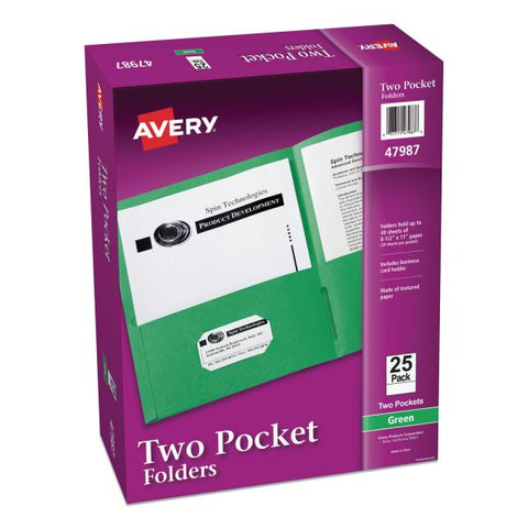 Avery Two-Pocket Folder, 40-Sheet Capacity, 11 x 8.5, Green, 25/Box