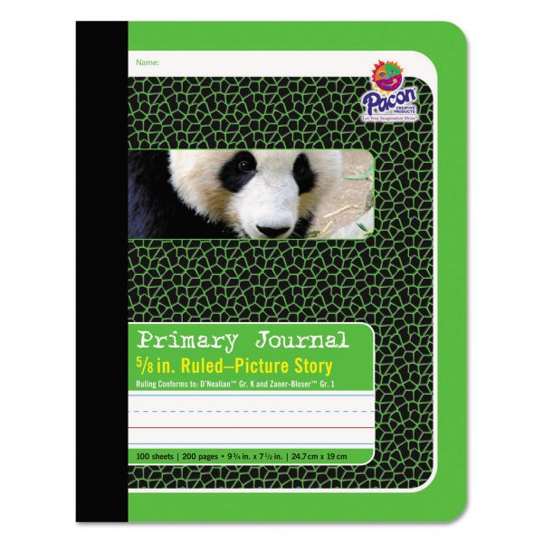 Pacon Primary Journal, D'Nealian K, Zaner-Bloser 1, Illustration/Manuscript Format, Green Cover, 9.75 x 7.5, 100 Sheets