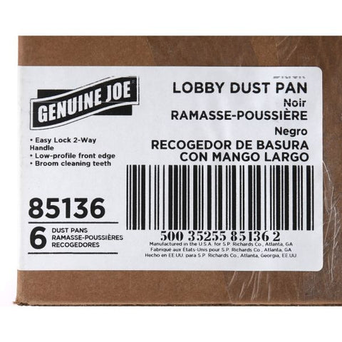 Genuine Joe Lobby Dust Pan 12" Wide - 30" Handle - Plastic - Black - 1 Each