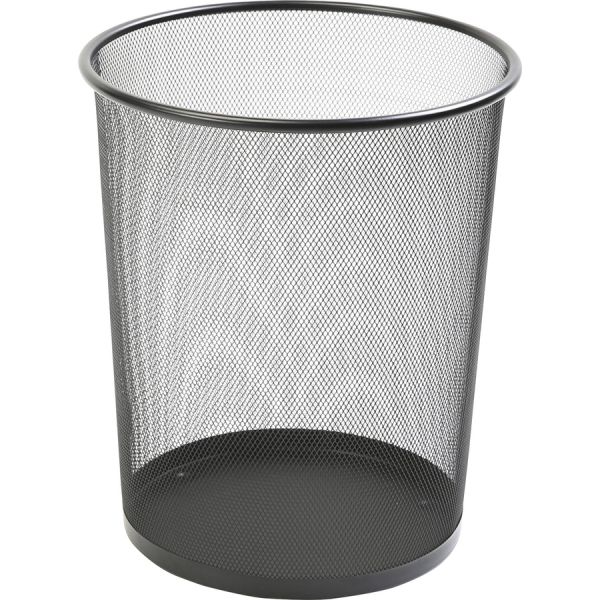 Lorell Black Steel Mesh Round Trash Can 12" Diameter - 14 1/4" Height - 4 7/10 Gallon Capacity - Steel - Black - 1 Each