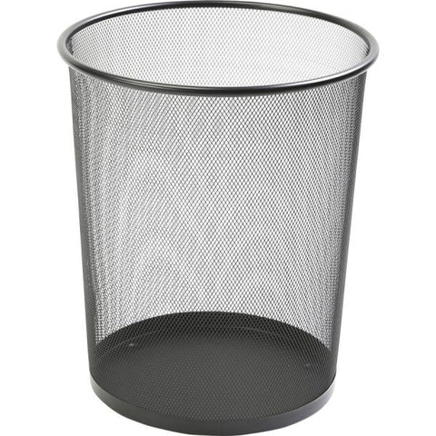 Lorell Black Steel Mesh Round Trash Can 12" Diameter - 14 1/4" Height - 4 7/10 Gallon Capacity - Steel - Black - 1 Each