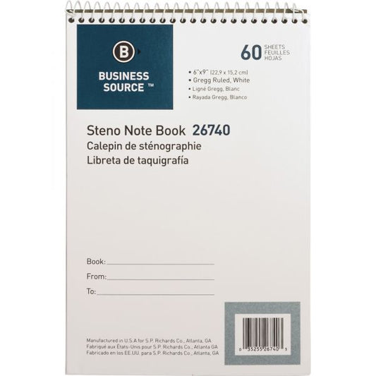 Business Source Steno Pad 6" x 9" - Gregg Ruled - White Paper - 60 Sheets/ Pad - 1 Each