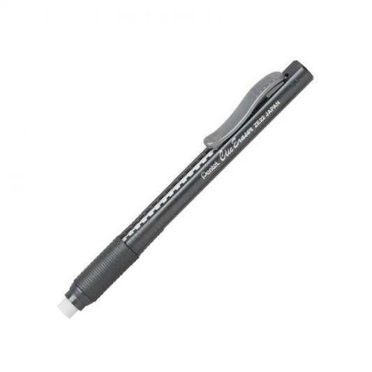 Pentel Clic Eraser Grip Eraser, For Pencil Marks, White Eraser, Black Barrel