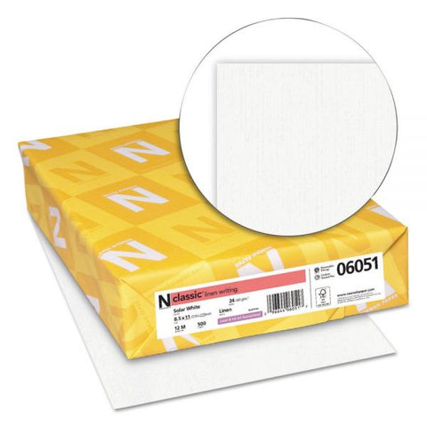 Neenah Paper CLASSIC Linen Stationery, 97 Bright, 24 lb Bond Weight, 8.5 x 11, Solar White, 500/Ream