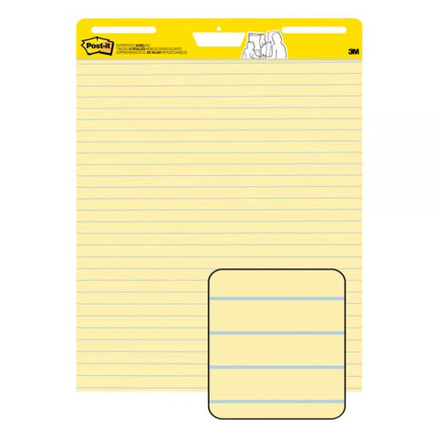 Post-it Super Sticky Easel Pad, 25" x 30", Yellow With Blue Lines, Pad Of 30 Sheets