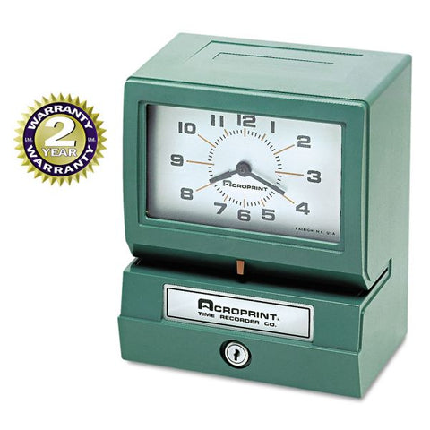 Acroprint Model 150 Heavy-Duty Time Recorder, Automatic Operation, Month/Date/1-12 Hours/Minutes, Green