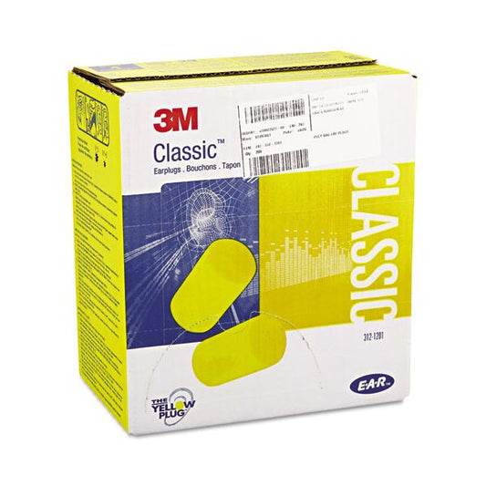 3M E·A·R Classic Single-Use Earplugs, Cordless, 29NRR, Yellow, 200 Pairs