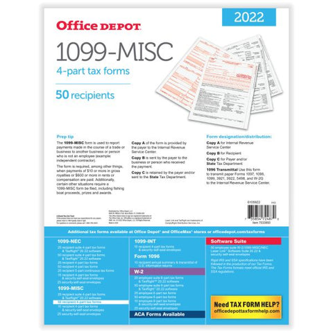 1099-MISC Laser Tax Forms, 4-Part, 2-Up, 8-1/2" x 11", Pack Of 50 Forms