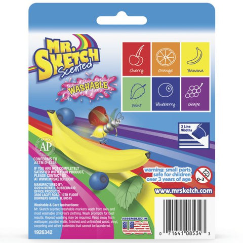 Mr. Sketch 6-count Scented Markers Chisel Point Style - Blue, Green, Orange, Purple, Red, Yellow Ink - 6 / Set