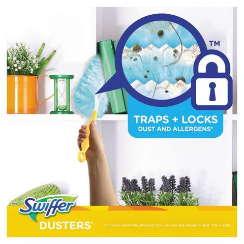 Swiffer Dusters Starter Kit, Dust Lock Fiber, 6" Handle, Blue/Yellow, 6/Carton