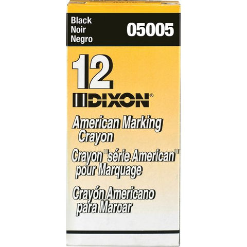 Dixon Long-Lasting Marking Crayons 5" x 0.56" - Black - 12/ Pack