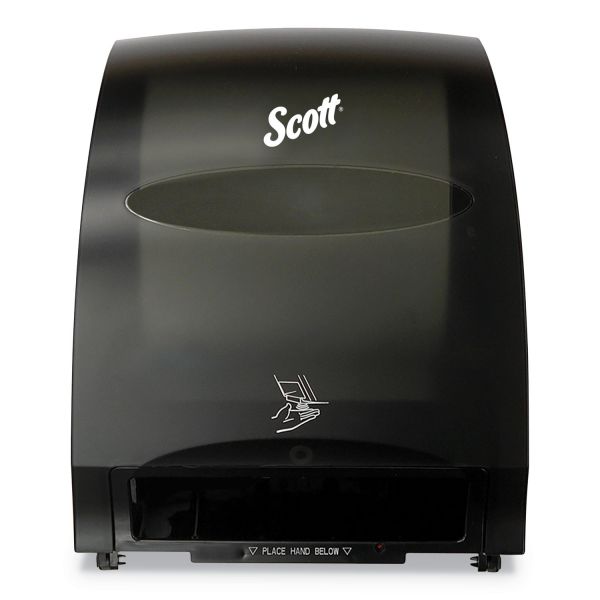 Scott Essential Electronic Hard Roll Towel Dispenser, 12.7 x 9.57 x 15.76, Black Touchless Dispenser - 15.8" Height x 12.7" Width x 9.6" Depth - Smoke - Durable, Key Lock, Jam Resistant, Emergency Feed Knob, Spring Lock - 1 / Carton