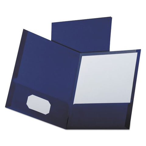 Oxford Linen Finish Twin Pocket Folders, 100-Sheet Capacity, Navy, 25/Box