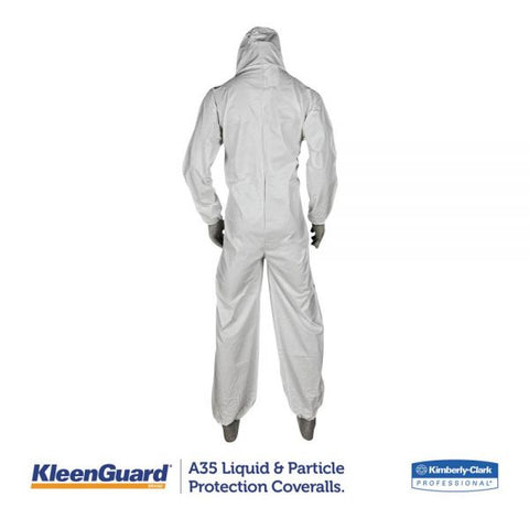 KleenGuard A35 Liquid and Particle Protection Coveralls, Zipper Front, Hooded, Elastic Wrists and Ankles, 2X-Large, White, 25/Carton