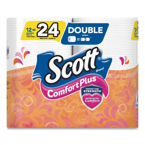 Scott ComfortPlus Toilet Paper, Double Roll, Bath Tissue, 1-Ply, 12 Roll/Pack, 4 Packs/Carton