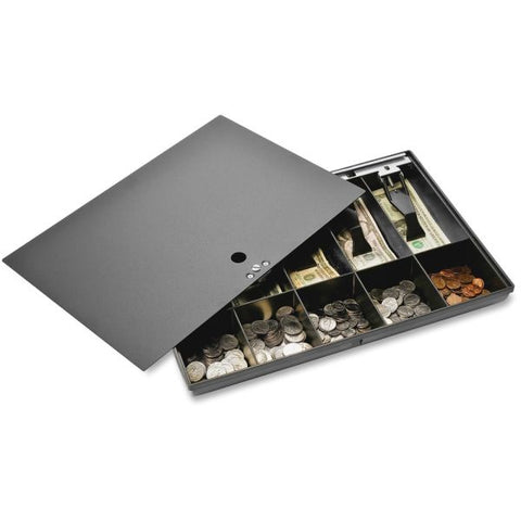 Sparco Locking Cover Money Tray 16" x 11" x 2.3" Size - 10 Compartments - Steel/Plastic - Black