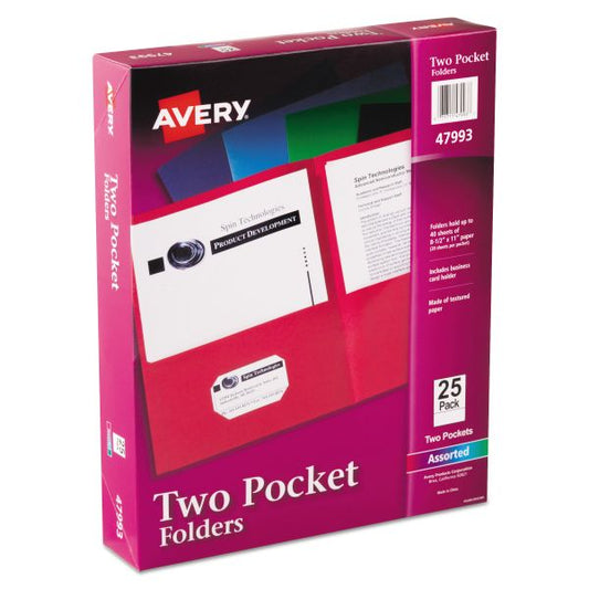 Avery Two-Pocket Folder, 40-Sheet Capacity, 11 x 8.5, Assorted Colors, 25/Box