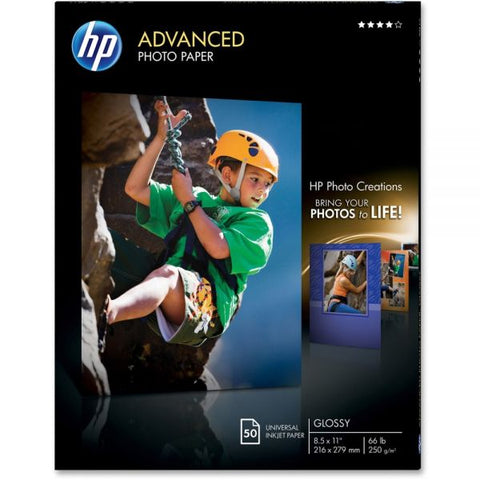 HP Advanced Photo Paper, 10.5 mil, 8.5 x 11, Glossy White, 50/Pack