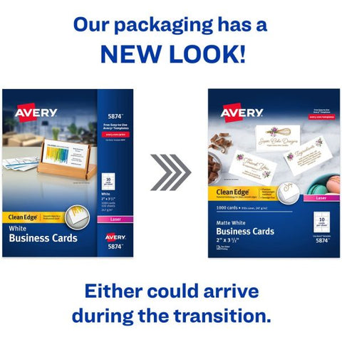 Avery Clean Edge Business Cards, Laser, 2 x 3.5, White, 1,000 Cards, 10 Cards/Sheet, 100 Sheets/Box