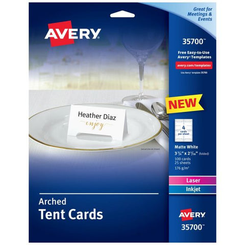 Avery Laser, Inkjet Tent Card - White 97 Brightness - 3 3/4" x 2 1/16" - 65 lb Basis Weight - 176 g/m&#178; Grammage - Matte - 5 / Pack - FSC Mix - Printable, Scratch Proof, Die-cut, Perforated, Print-to-the-edge, Pre-scored