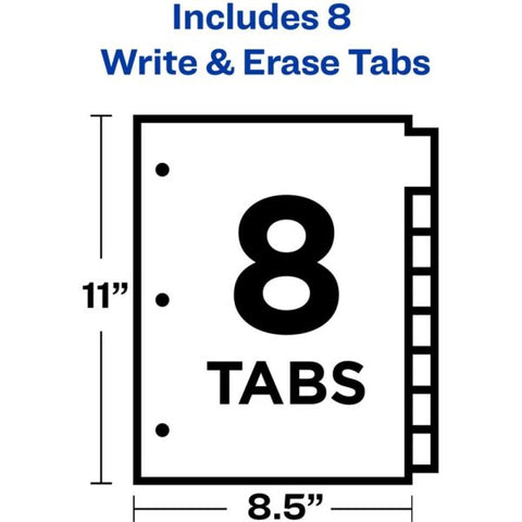 Avery Write & Erase Big Tab Paper Dividers, 8-Tab, White Tab, Letter, 1 Set