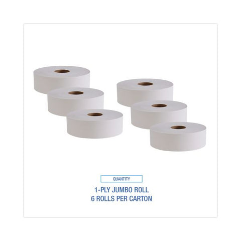 Boardwalk JRT Bath Tissue, Jumbo, Septic Safe, 1-Ply, White, 3.5" x 4,000 ft, 6/Carton