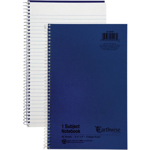 Ampad Oxford College Rule Recycled Wirebound Notebook 80 Sheets - Printed - Wire Bound 6" x 9.50" - Blue Cover - Recycled - 1Each