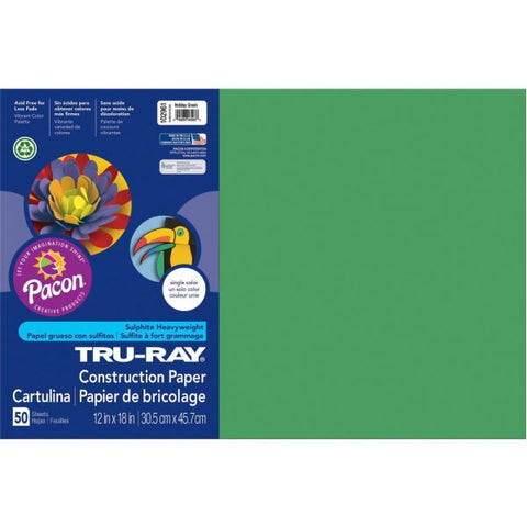 Pacon Tru-Ray Construction Paper, 76 lb Text Weight, 12 x 18, Holiday Green, 50/Pack