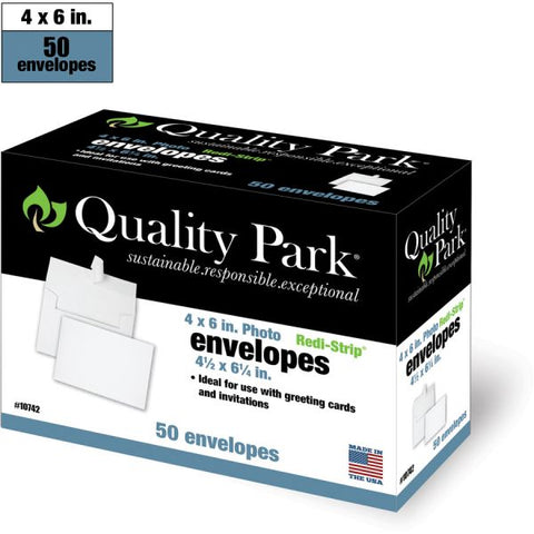 Quality Park Greeting Card/Invitation Envelope, A-4, Square Flap, Redi-Strip Adhesive Closure, 4.5 x 6.25, White, 50/Box