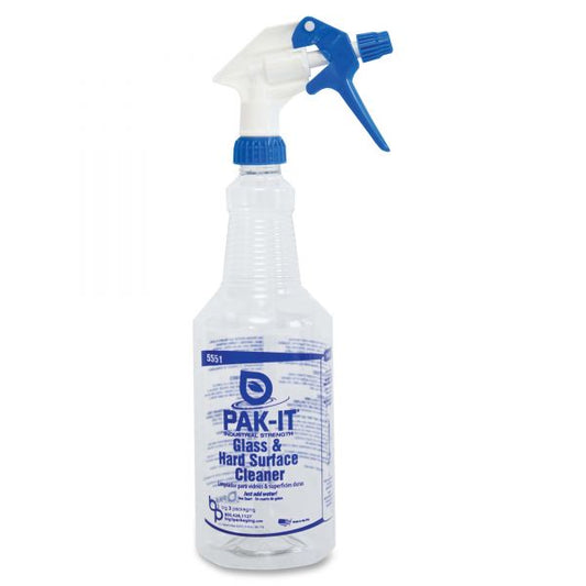 PAK-IT Color-Coded Trigger-Spray Bottle 32 oz Size - PET - Blue: Glass/Hard Surface Cleaner - 1 Each