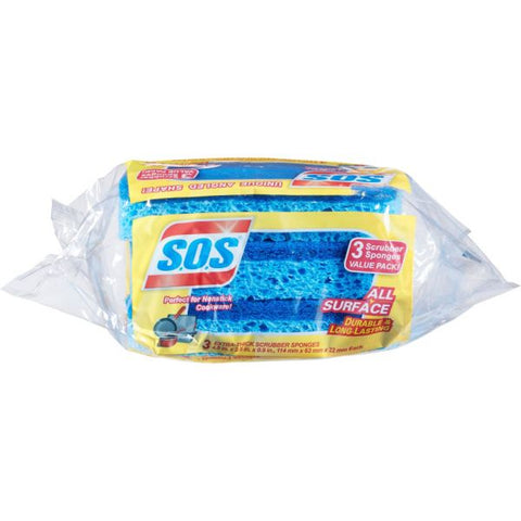 S.O.S. Scrubbing Sponges 3" x 5.25" x 1" - Blue - 3/ Pack