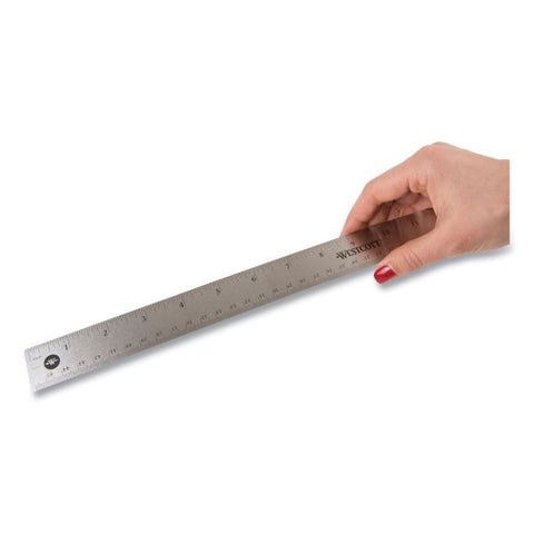 Westcott Stainless Steel Office Ruler With Non Slip Cork Base, Standard/Metric, 18" Long